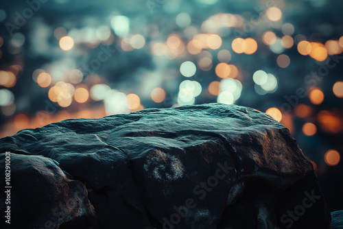 Felsen mit verschwommenen Lichtern im Hintergrund bei Nacht