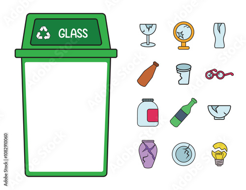 Glass Waste and and Trash Bin Clipart