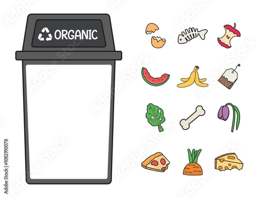 Organic Waste and and Trash Bin Clipart