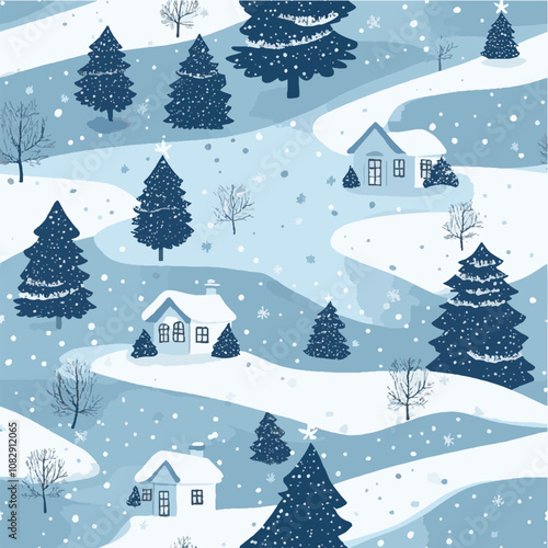 Illustration of Seamless pattern landscape of winter in christmas day