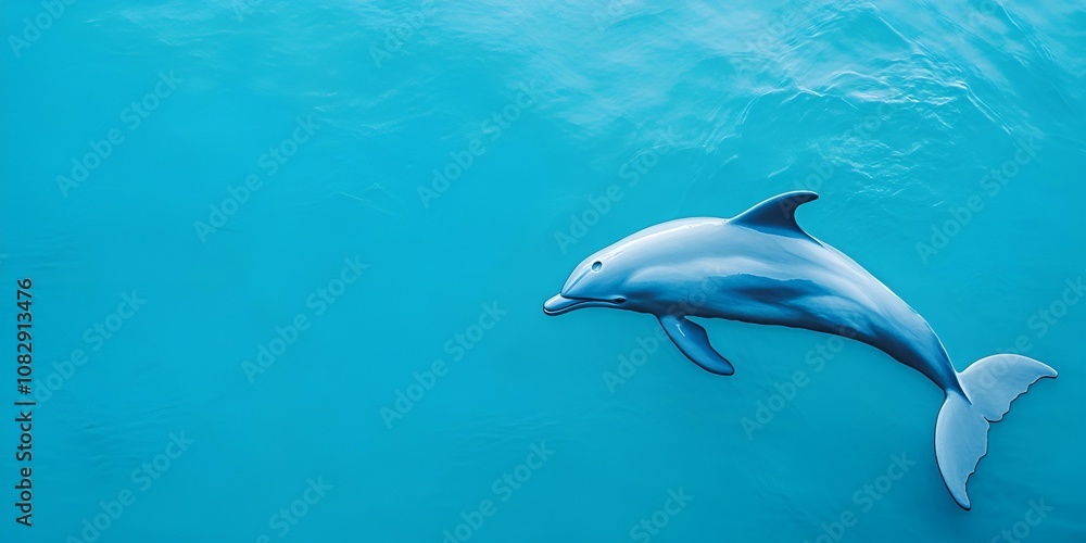 A solitary dolphin icon placed on the right side, surrounded by a wide blue expanse with space for text --ar 2:1 --s 50 A solitary dolphin icon placed on the right side, surrounded by a wide blue expanse with space for text --ar 2:1 --s 50