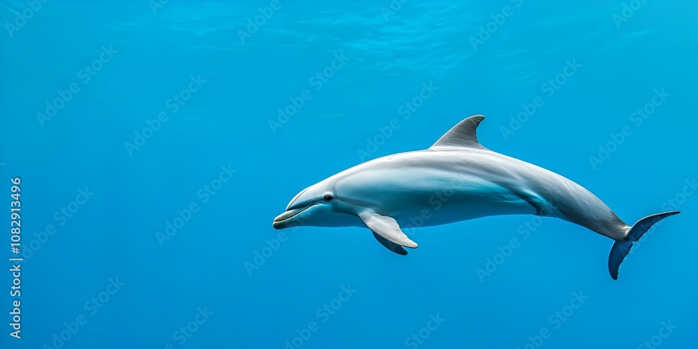 A dolphin icon isolated on the right side, set against a panoramic blue background with room for additional text --ar 2:1 --s 50 A dolphin icon isolated on the right side, set against a panoramic blue background with room for additional text --ar 2:1 --s 50