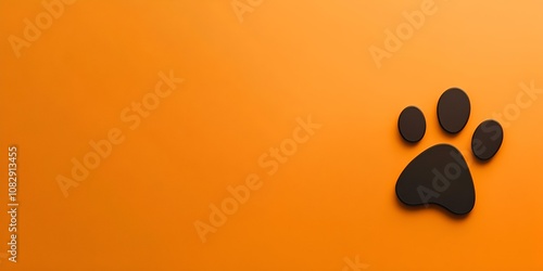 A sleek paw print icon positioned on the right side, set against a vibrant orange background with ample copy space --ar 2:1 --s 50