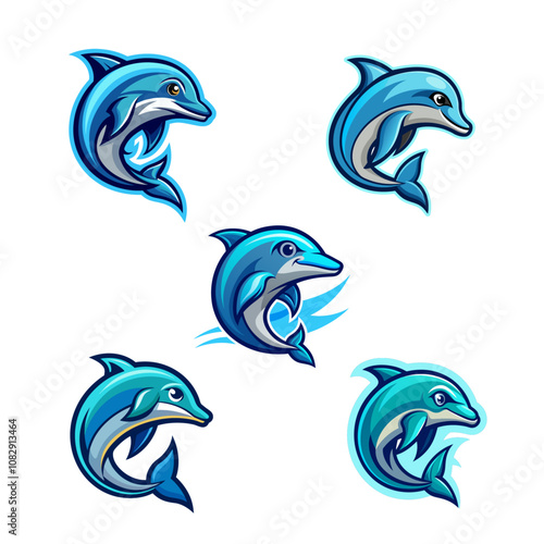 Dolphin vector logo,  dolphin icon, dolphin head,  sticker. white background.