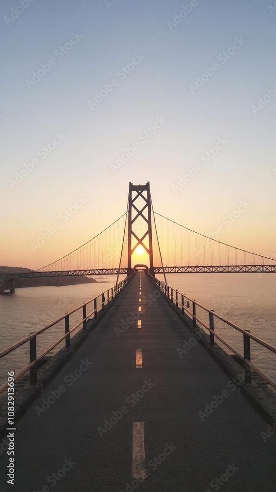Obraz premium A beautiful bridge stretching towards the horizon as the sun sets in the background, creating a breathtaking view of endless possibilities, yellow, infinitive