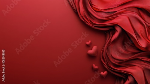Red hearts scattered on a rich burgundy background for celebration or romanti...