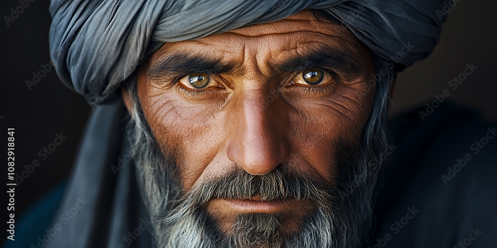 A Detailed Portrait of an Older Man With a Strong Gaze, Wearing a Traditional Turban in a Softly Lit Setting, Reflecting the Wisdom of Age and Life Experiences A Detailed Portrait of an Older Man With a Strong Gaze, Wearing a Traditional Turban in a Softly Lit Setting, Reflecting the Wisdom of Age and Life Experiences