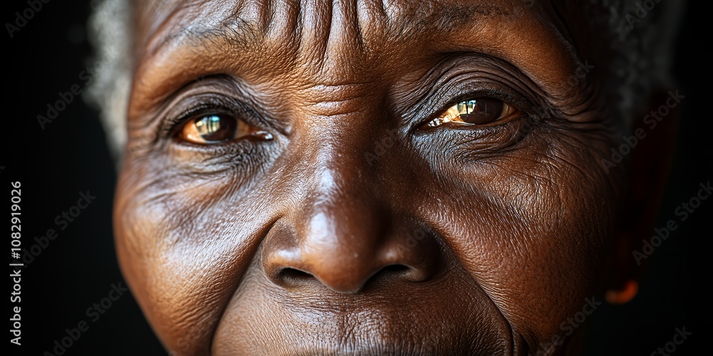 Elderly Woman With Expressive Eyes Looking Directly at the Camera in a Dimly Lit Setting, Capturing the Wisdom and Stories Etched on Her Face Elderly Woman With Expressive Eyes Looking Directly at the Camera in a Dimly Lit Setting, Capturing the Wisdom and Stories Etched on Her Face