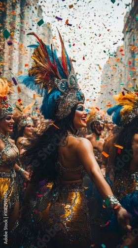 A vibrant celebration of joy at a colorful festival in a lively outdoor setting
