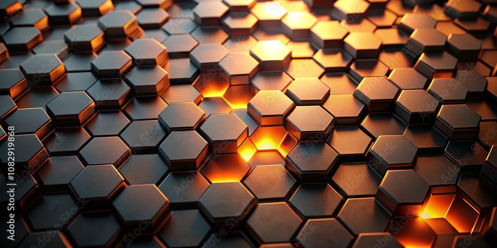 Abstract Hexagon Pattern with Glowing Edges, 3D Render, geometric , pattern Abstract Hexagon Pattern with Glowing Edges, 3D Render, geometric , pattern