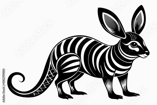 Black and White Bilby Illustration with Striped Detail. bilby vector illustration.