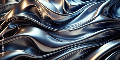 Abstract Metallic Drape 3D Rendered Waves, Silver, Gold, Shiny, Abstract Art, 3D Rendering , Abstract Background