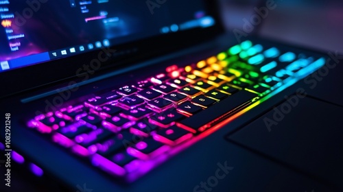 Internet data security concept. Gaming Laptop With A Luminous Keyboard