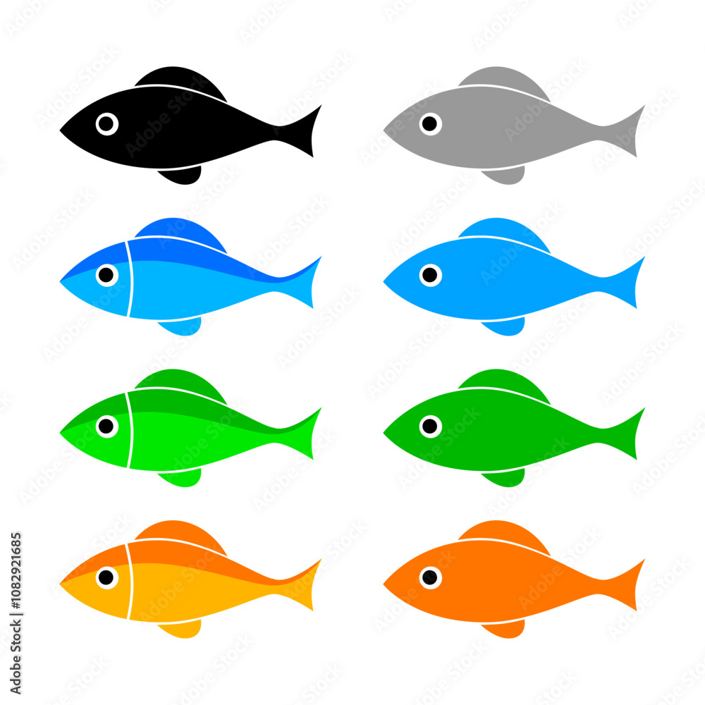 Naklejka premium Fish icon set, vector icon on white background