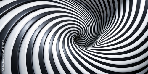 Black and White Striped Spiral Vortex, abstract, 3d, ,psychedelic, optical illusion