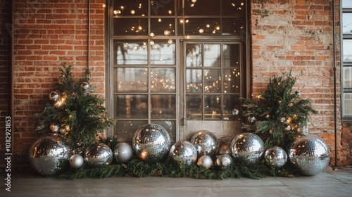 Beautifully decorated indoor space with festive trees and shiny ornaments dur...