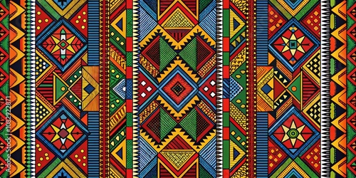 Colorful Abstract Geometric Pattern, Digital Art, Design, Tribal , Kente