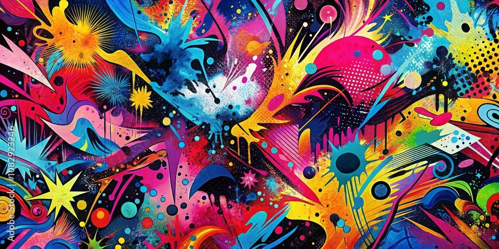 Cosmic Abstract Art Vibrant Colors, Geometric Shapes, and Splashes of Paint, abstract art, digital art Cosmic Abstract Art Vibrant Colors, Geometric Shapes, and Splashes of Paint, abstract art, digital art