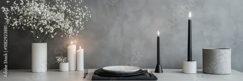 Elegant table setting with candles and flowers in a cozy dining area during t...