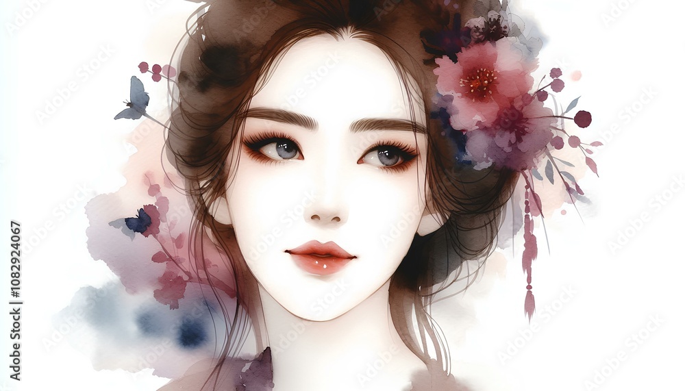 Beautiful woman's face. watercolor illustration Beautiful woman's face. watercolor illustration