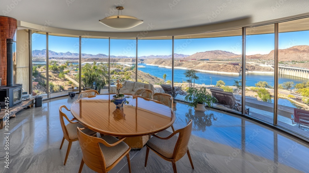 Fototapeta premium Stunning View of Hoover Dam from Modern Interior Space