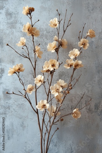 Delicate pink flowers arranged on a soft pastel background during spring season