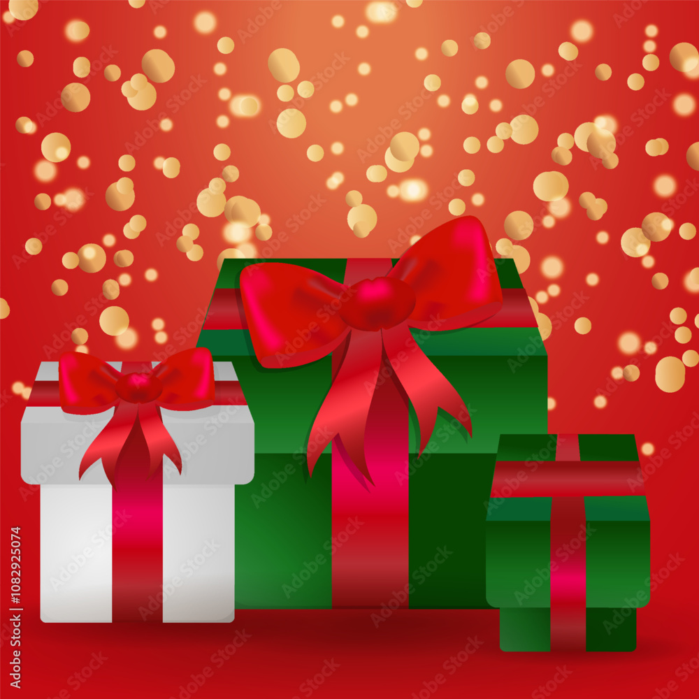 Christmas Gradient red background Vector Illustration Greeting card golden stars hanging Light Copy space Square template Festive gifts Christmas Gradient red background Vector Illustration Greeting card golden stars hanging Light Copy space Square template Festive gifts