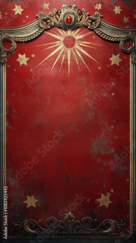 Background with red and gold colors featuring stars and beams for event decor...