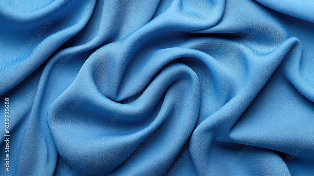 Fototapeta premium Close-up of smooth blue fabric with intricate folds and draping showcasing texture and softness in a wavy pattern