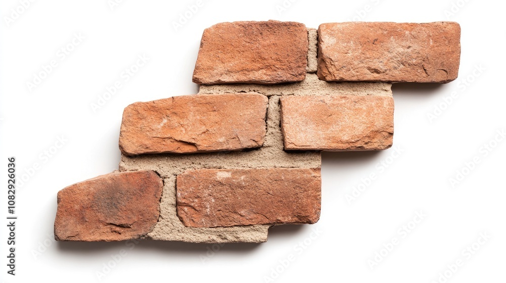 Artistic composition of a red brick wall corner on a clean white backdrop creating a minimalist design with ample space for creative text Artistic composition of a red brick wall corner on a clean white backdrop creating a minimalist design with ample space for creative text