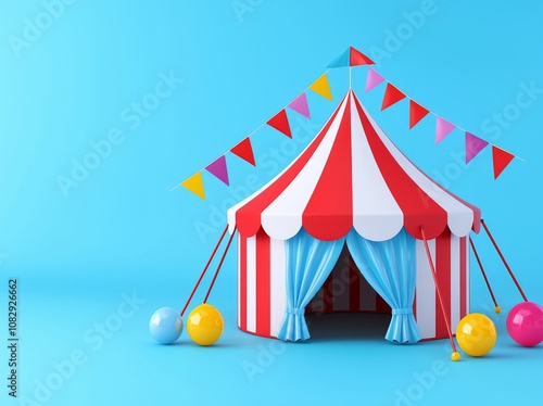 Modern Illustration of a colorful circus tent for fun events, festivals, and entertainment themes photo