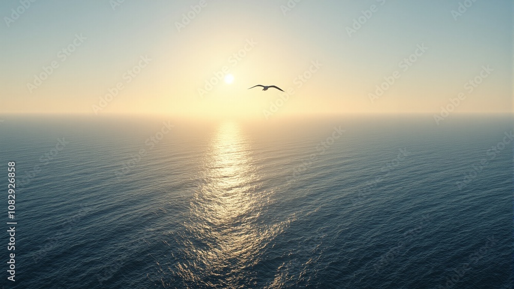 Majestic bird soar over ocean at sunrise embodying freedom Majestic bird soar over ocean at sunrise embodying freedom