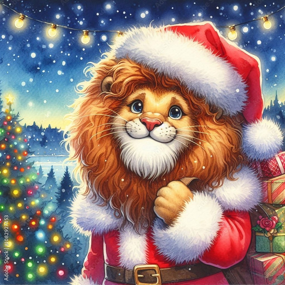 Löwe als Weihnachtsmann Löwe als Weihnachtsmann