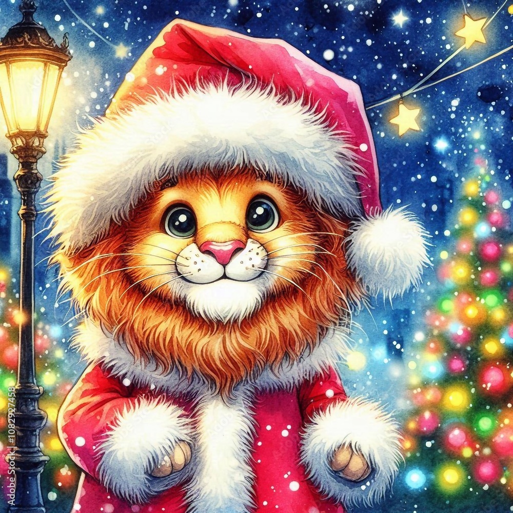 Löwe als Weihnachtsmann Löwe als Weihnachtsmann