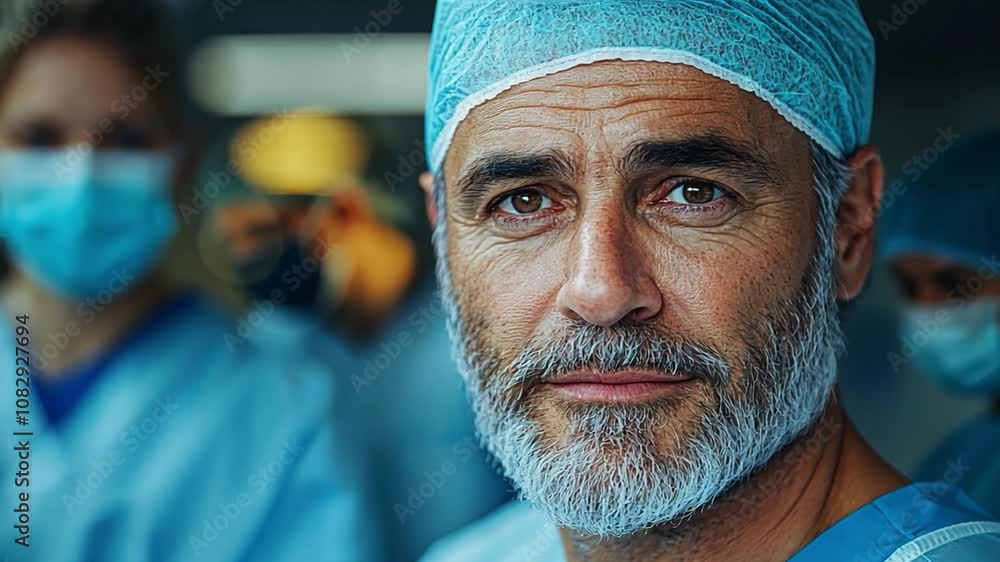 Surgeon in scrubs prepares for a complex procedure in a bustling hospital operating room Surgeon in scrubs prepares for a complex procedure in a bustling hospital operating room