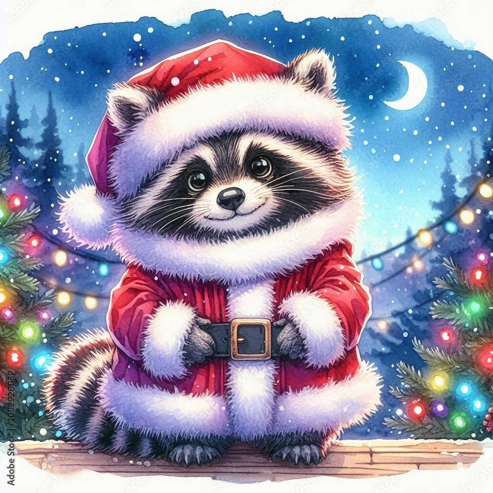 niedlicher Waschbär als Weihnachtsmann niedlicher Waschbär als Weihnachtsmann
