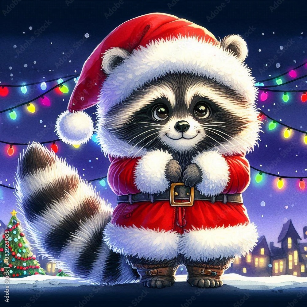 niedlicher Waschbär als Weihnachtsmann niedlicher Waschbär als Weihnachtsmann