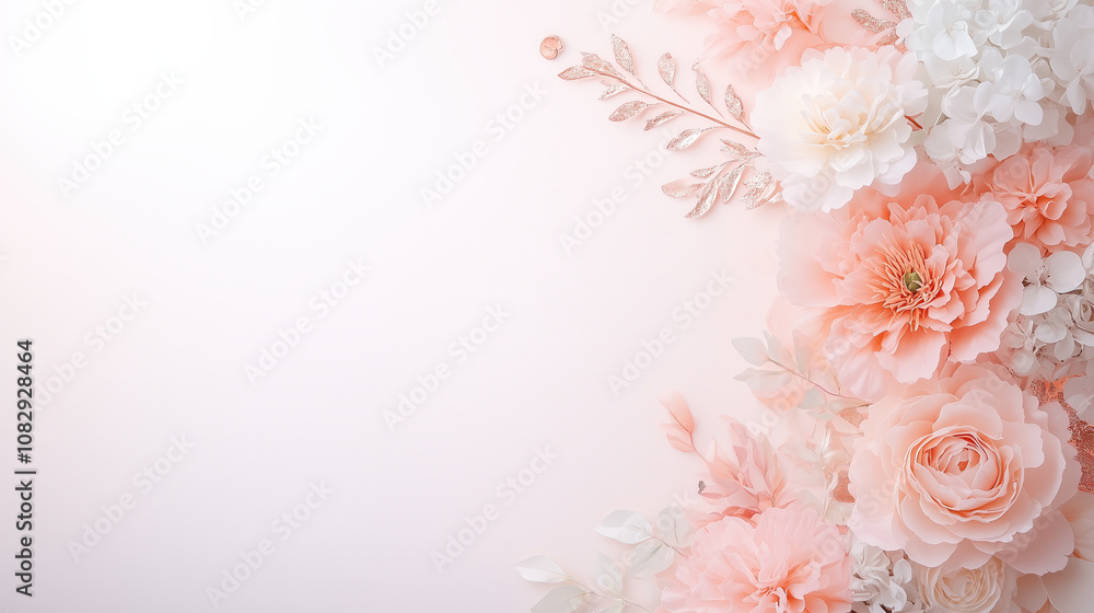 Elegant Floral Arrangement with Peach and White Flowers, white background Elegant Floral Arrangement with Peach and White Flowers, white background
