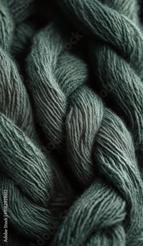 Soft teal yarn intricately twisted together in a close up view highlighting i...