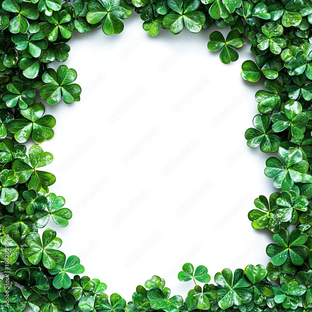 Illustration of green clover leaves on white background with empty space. Illustration of green clover leaves on white background with empty space.