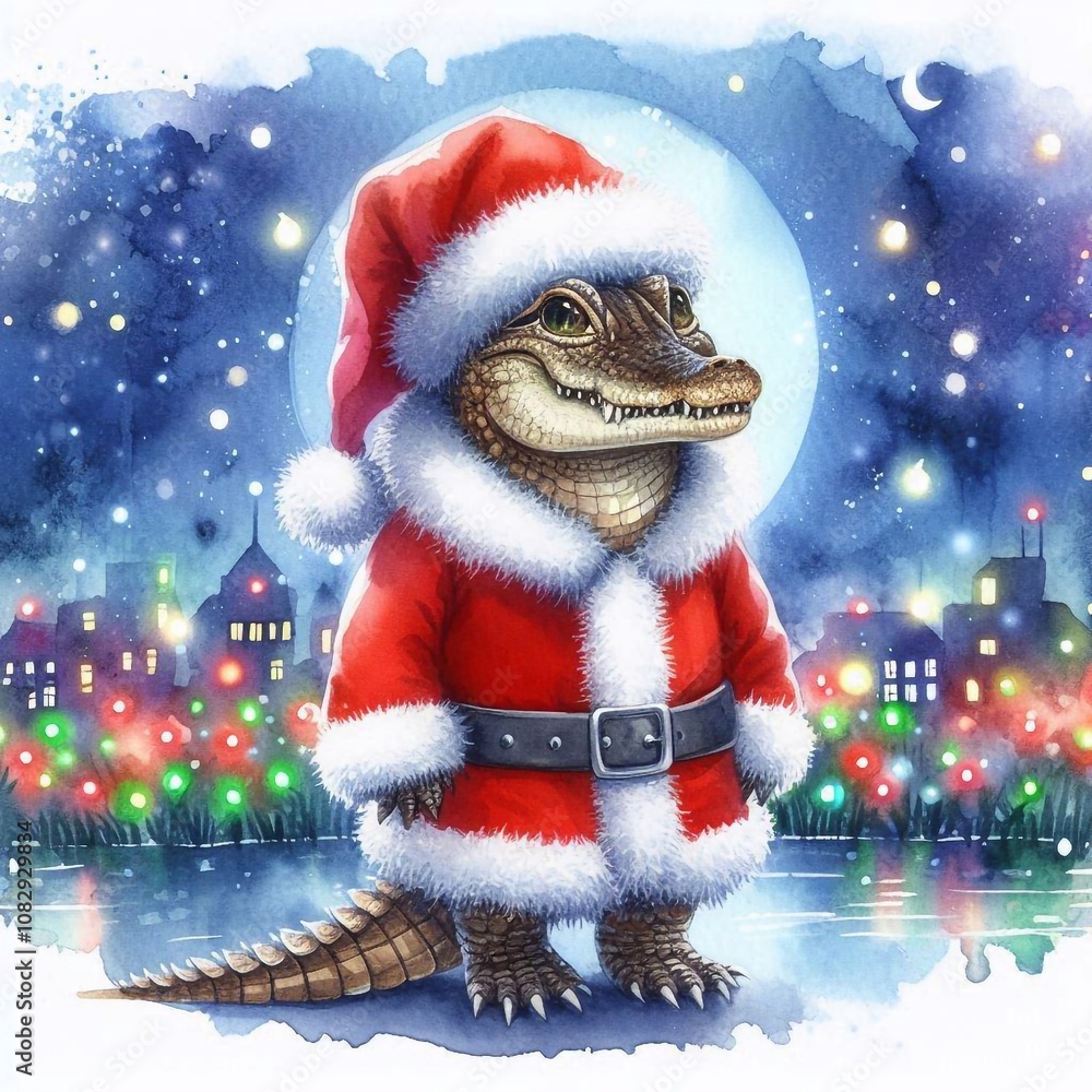 niedliches Krokodil als Weihnachtsmann niedliches Krokodil als Weihnachtsmann
