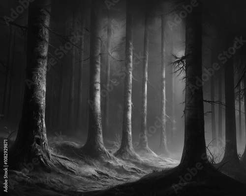 Silent Charcoal Forest: Exploring the Dark and Mysterious Woods photo