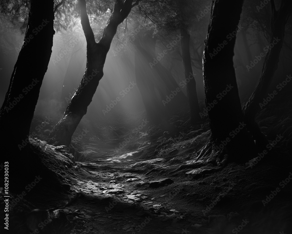Obraz premium Serene Silent Charcoal Forest: A Portrait of Tranquil Wilderness