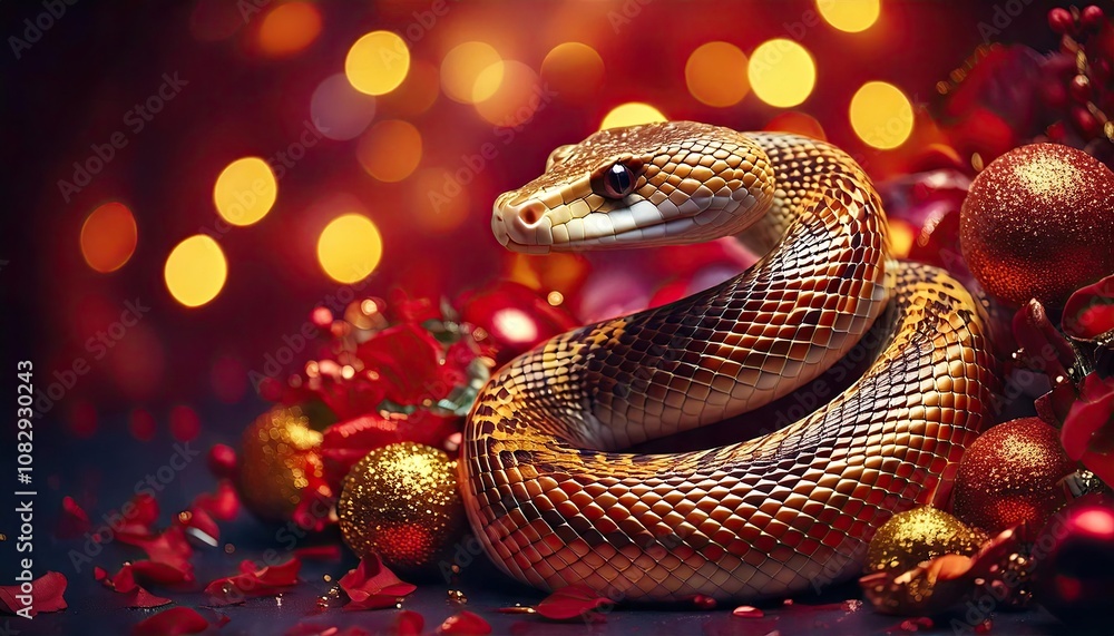 Chinese new year of the snake. A snake surrounded by festive decorations. Chinese new year of the snake. A snake surrounded by festive decorations.
