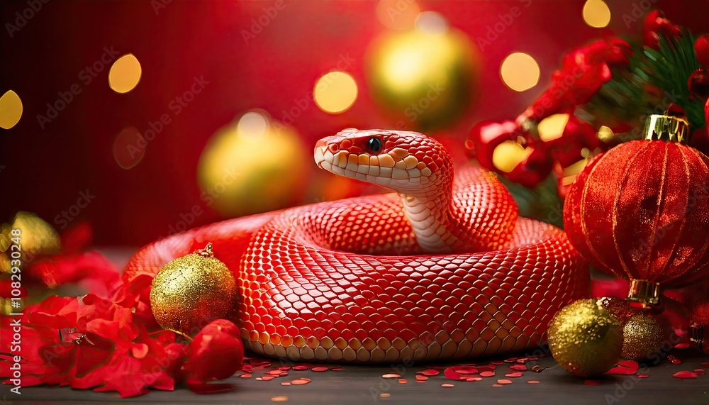 Chinese new year of the snake. A snake surrounded by festive decorations. Chinese new year of the snake. A snake surrounded by festive decorations.