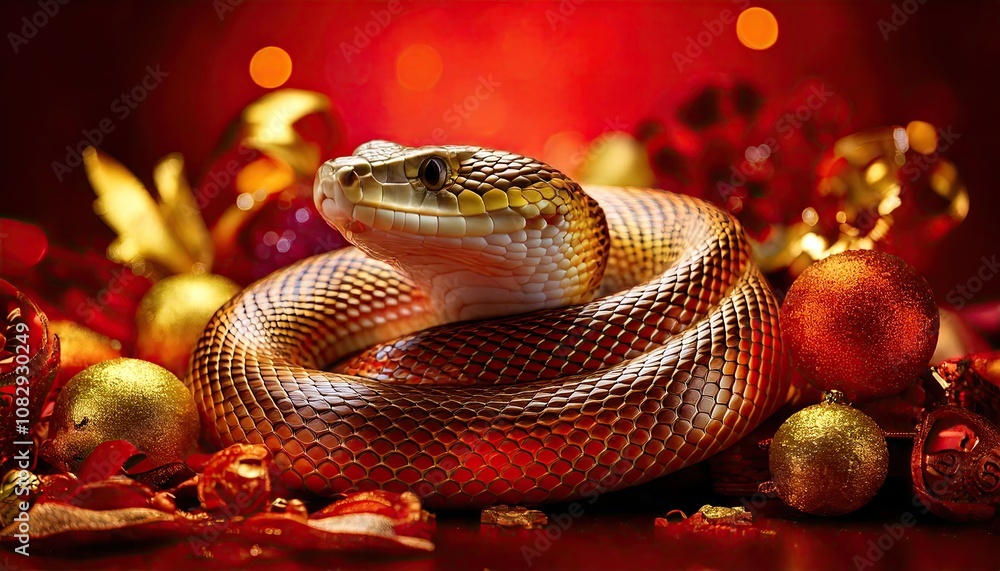Chinese new year of the snake. A snake surrounded by festive decorations. Chinese new year of the snake. A snake surrounded by festive decorations.