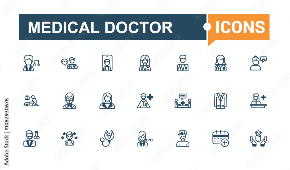 Medical Doctor linear icon collection. Contains such icons as service, health, physician, doctor, medicine, surgery and more. Solid line editable stroke. Medical Doctor linear icon collection. Contains such icons as service, health, physician, doctor, medicine, surgery and more. Solid line editable stroke.