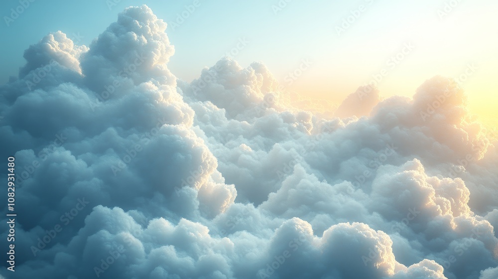A soft, gentle abstract background featuring fluffy clouds illuminated by warm light, creating a serene atmosphere with ample copy space A soft, gentle abstract background featuring fluffy clouds illuminated by warm light, creating a serene atmosphere with ample copy space