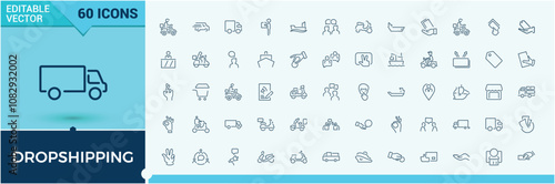 Dropshipping icon collection. Contains such icons as pack, work, search, graphic, storage. Isolated icons design. Outline and solid pictogram.
