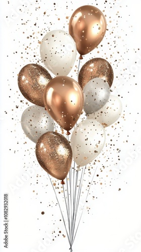 A cluster of glittering gold and silver balloons floating in the air at a fes...